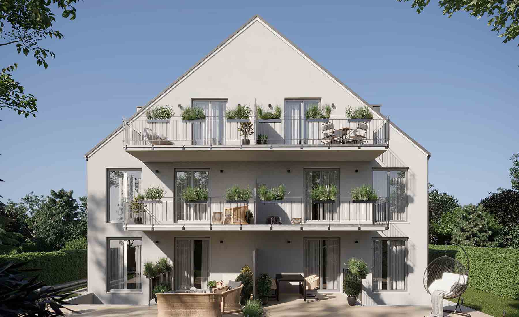 hintenansicht visualisierung von mehfamilienhaus
