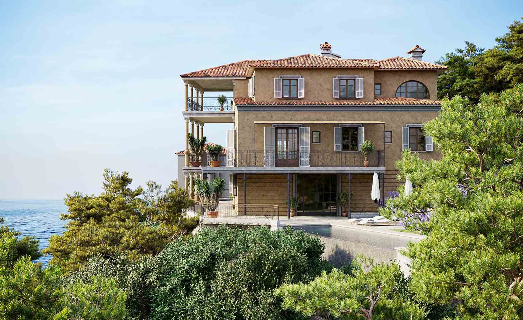 3D-Rendering der alten Klosterumwandlung in eine Villa